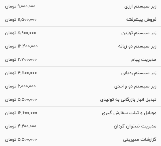 لیست قیمت زیر سیستم ها